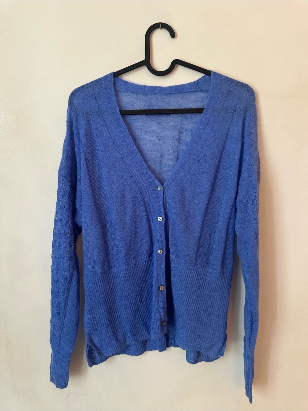 Cotelac Lightweight Blue V-Neck Cardigan Sweater Merino Wool/ Mohair Blend 0